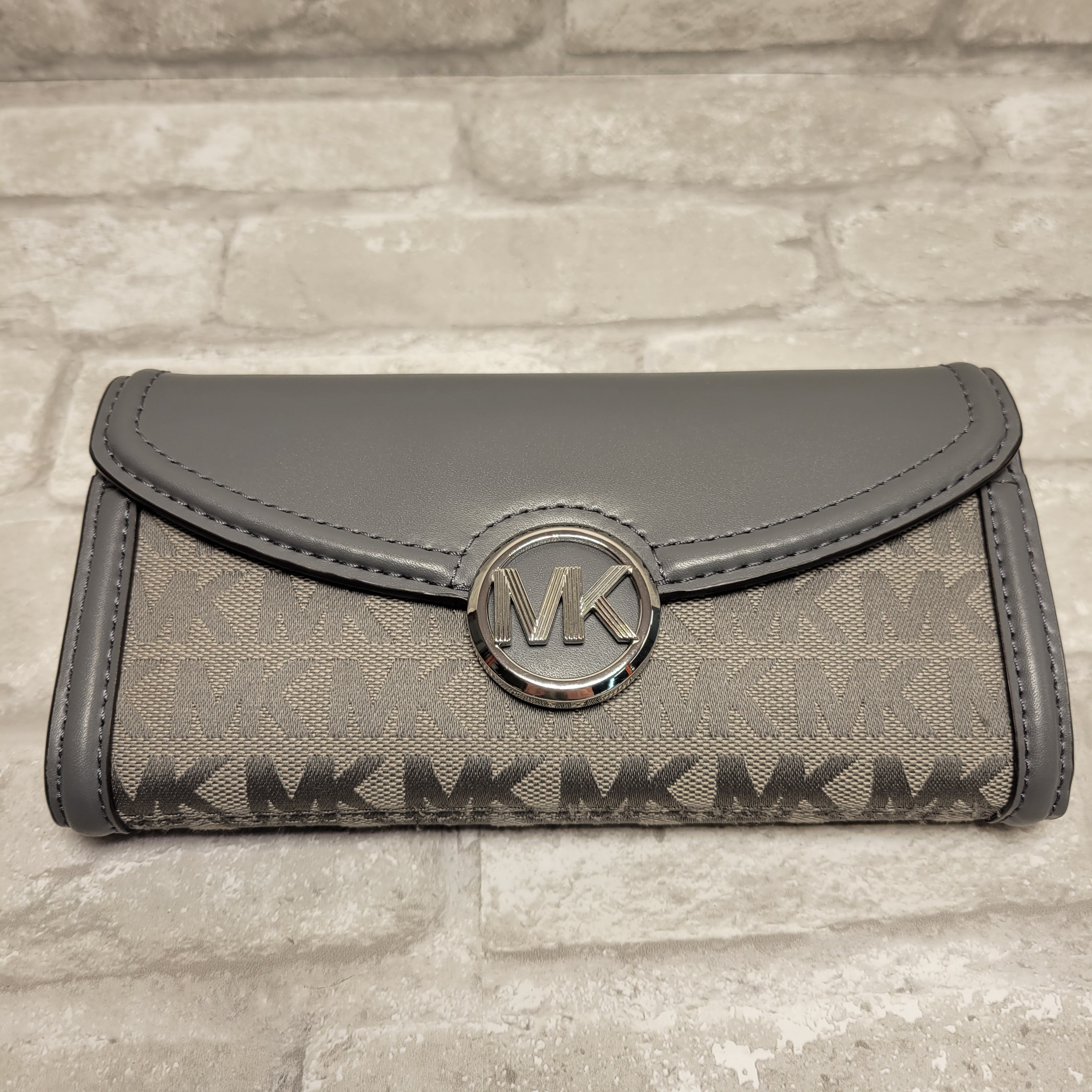 Michael Kors Fulton Signature Jacquard Large Flap Continental Wallet - Heather Grey 35F9SFTE3J-HGRYM (7928551342318)